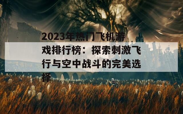 2023年热门飞机游戏排行榜：探索刺激飞行与空中战斗的完美选择